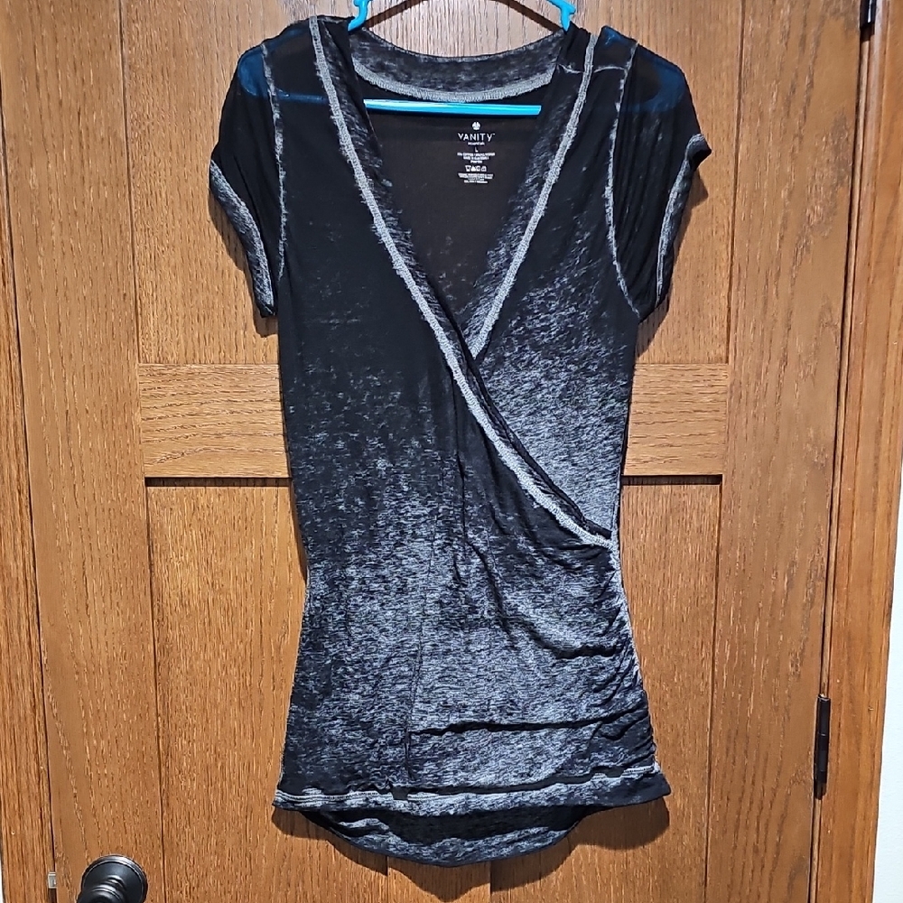 Vanity Charcoal Short Sleeve Wrap Top